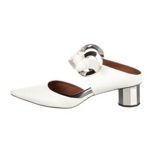 Proenza Schouler White Pointed Mule with Silver Buckle